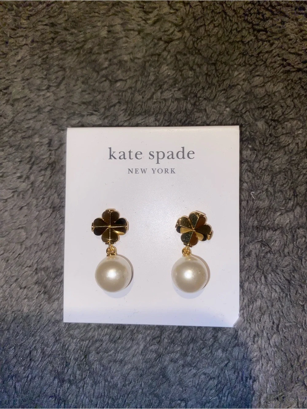 Kate Spade Gold Clover Pearl Drop Earrings